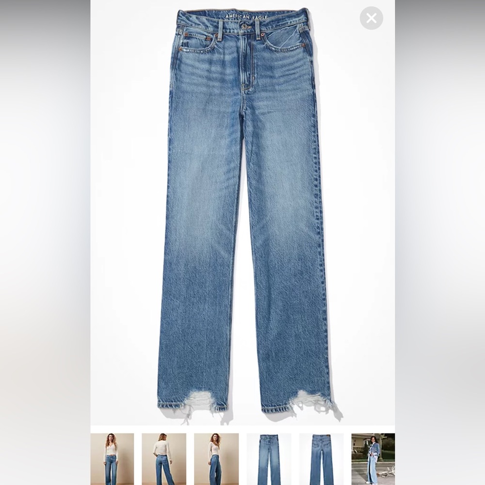 American Eagle Dreamy Drape high waisted baggy wide leg jean, size 6 long